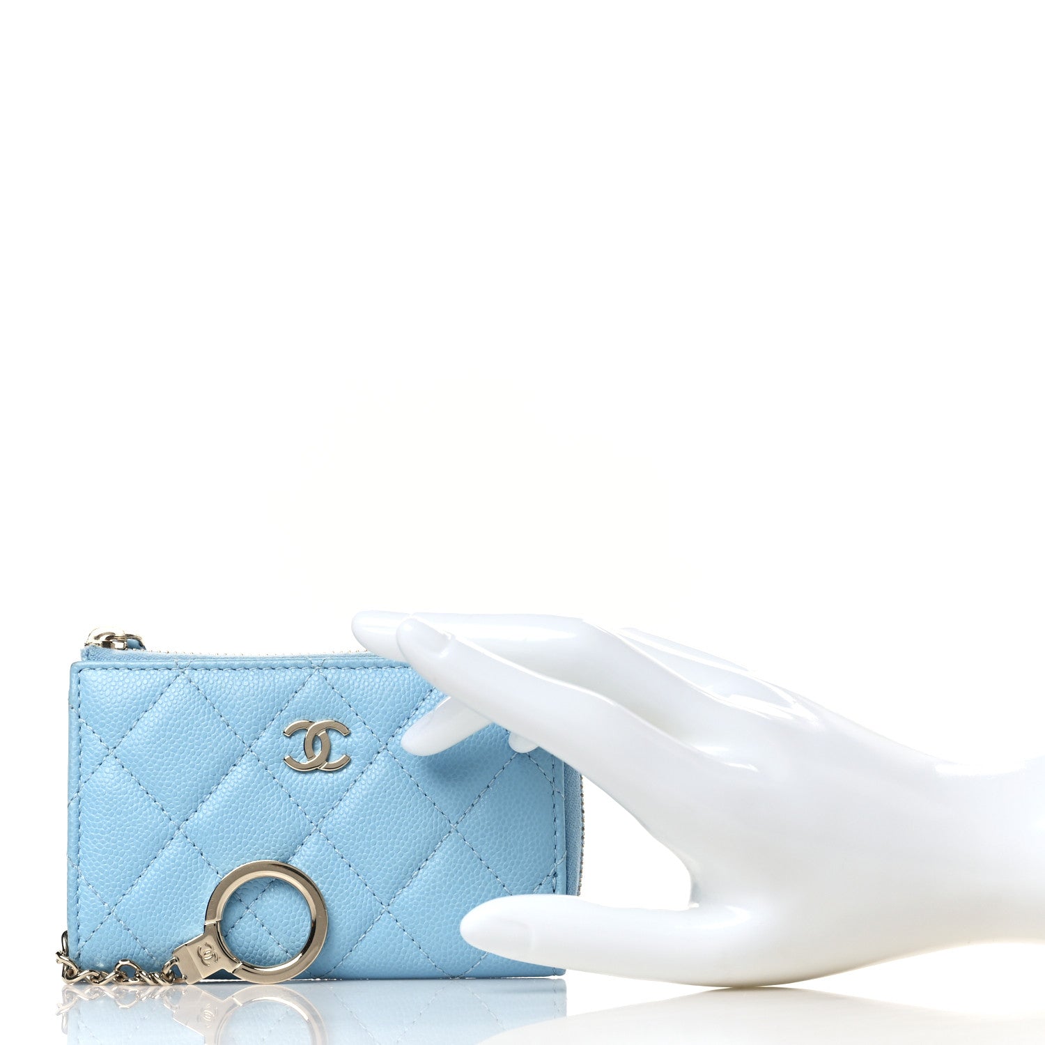 Chanel Caviar Quilted Zipped Key Holder Case Light Blue 2 of 8
