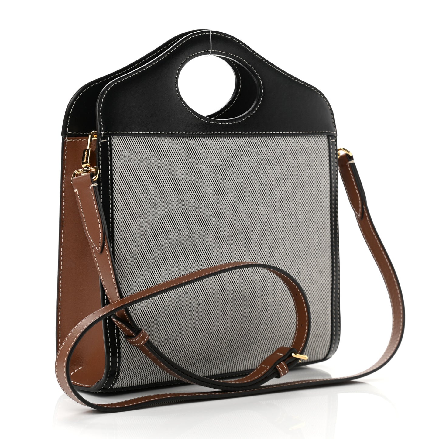 Smooth Calfskin Canvas Two Tone Mini Pocket Bag Black Tan