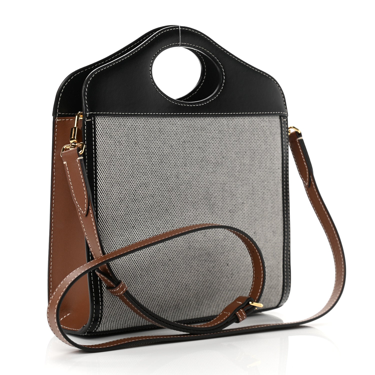 Burberry Smooth Calfskin Canvas Two Tone Mini Pocket Bag Black Tan 3 of 9
