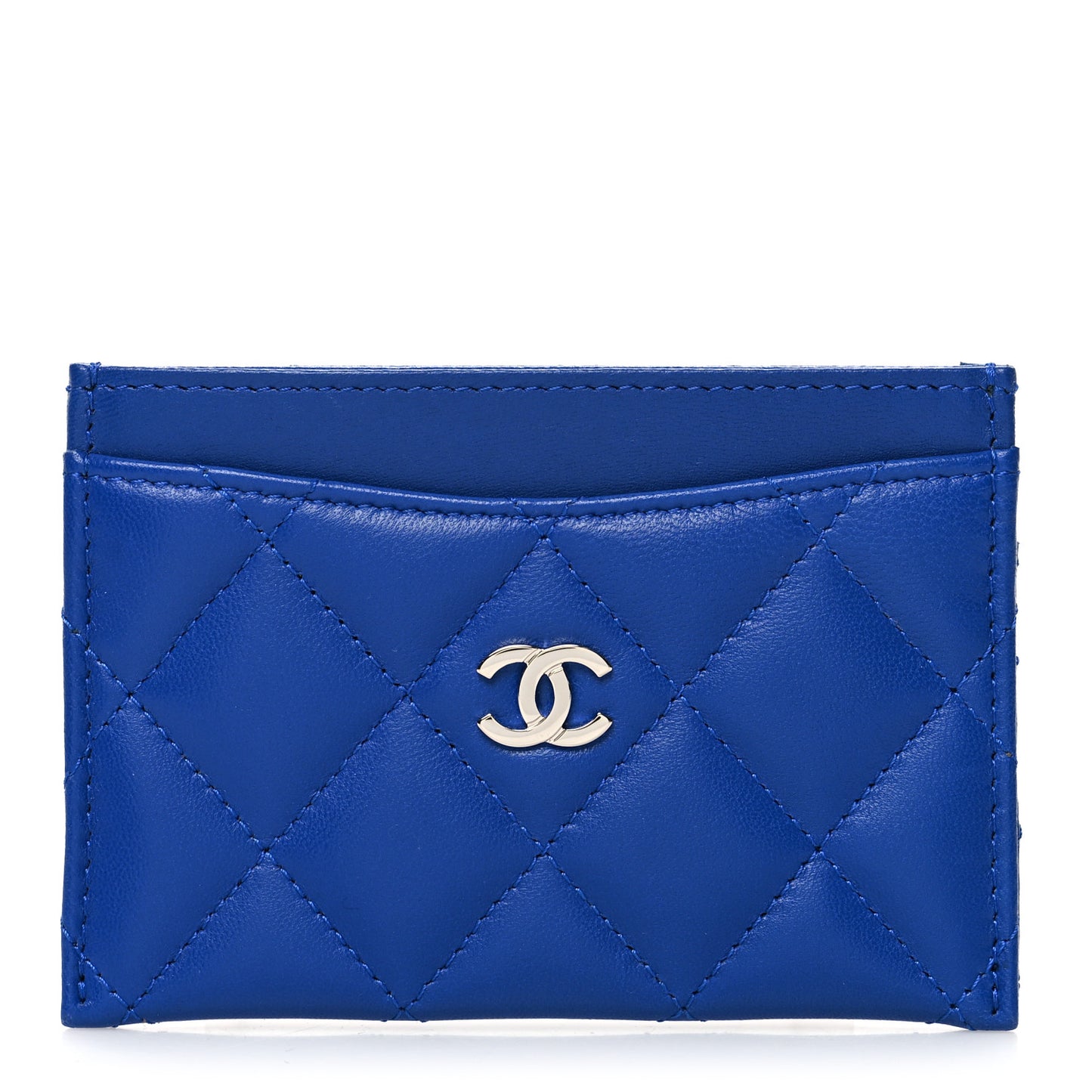 Lambskin Quilted Card Holder Blue