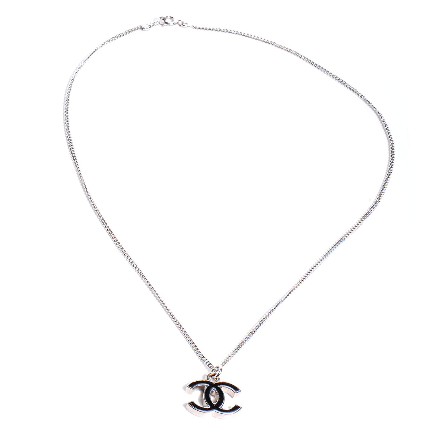 Enamel CC Necklace Black Silver