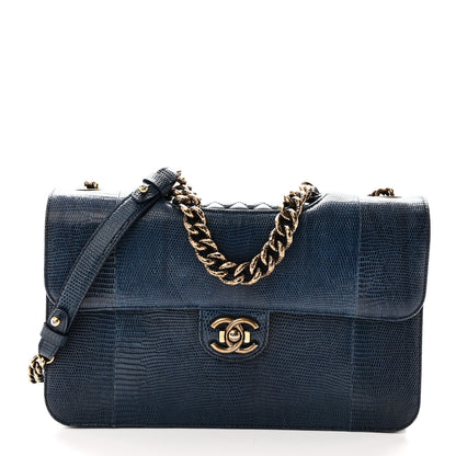 Chanel Lizard Lambskin Quilted Large Perfect Edge Flap Blue 1 of 10
