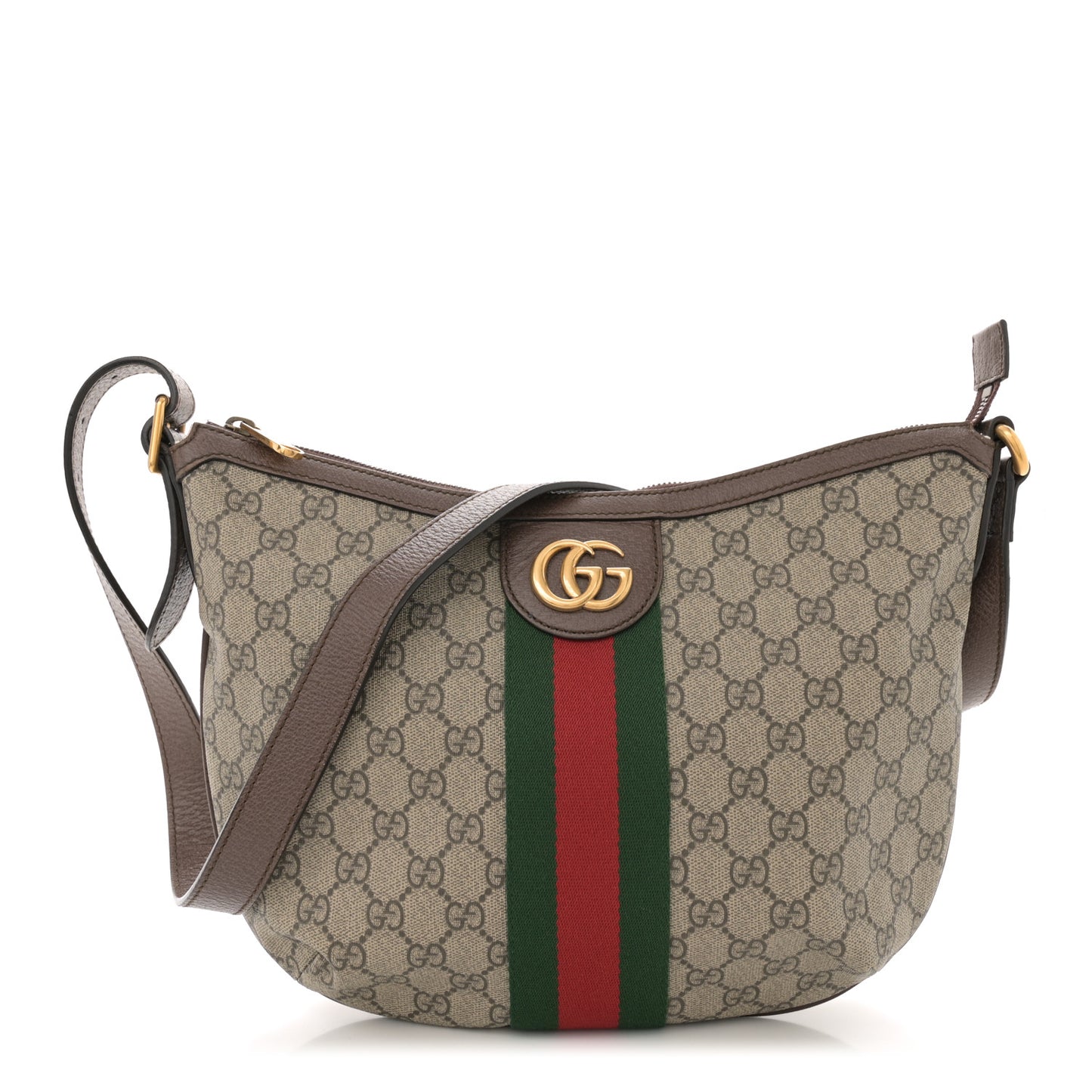 GG Supreme Monogram Web Small Ophidia Half Moon Hobo Brown