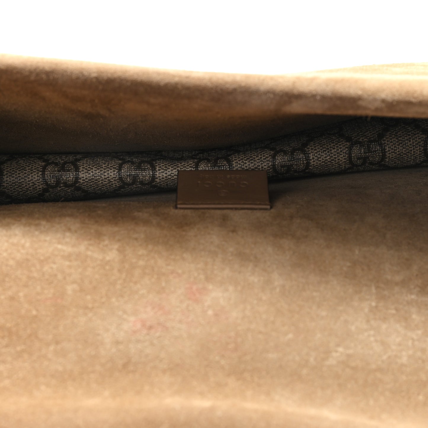 GG Supreme Monogram Suede Crystal Small Dionysus Shoulder Bag Beige Ebony Taupe