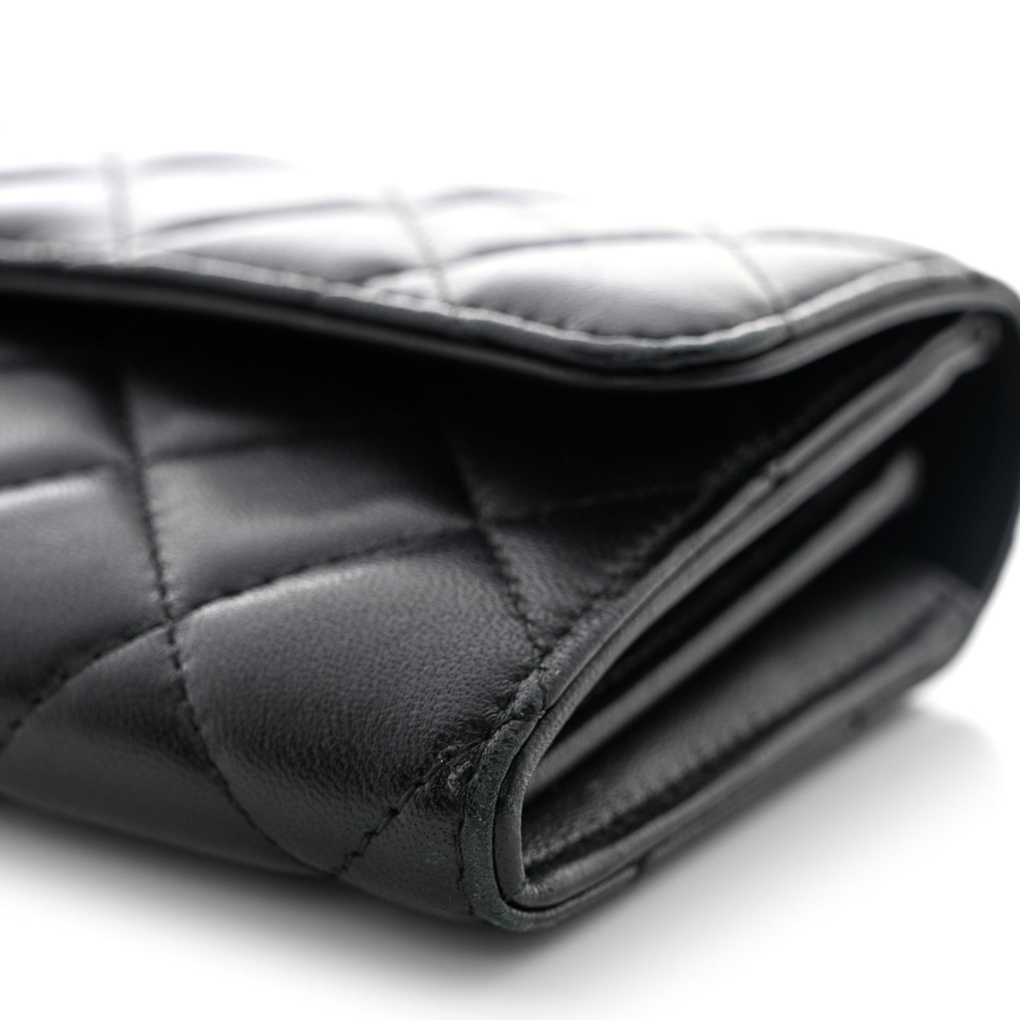 Lambskin Quilted Large Gusset Flap Wallet Black