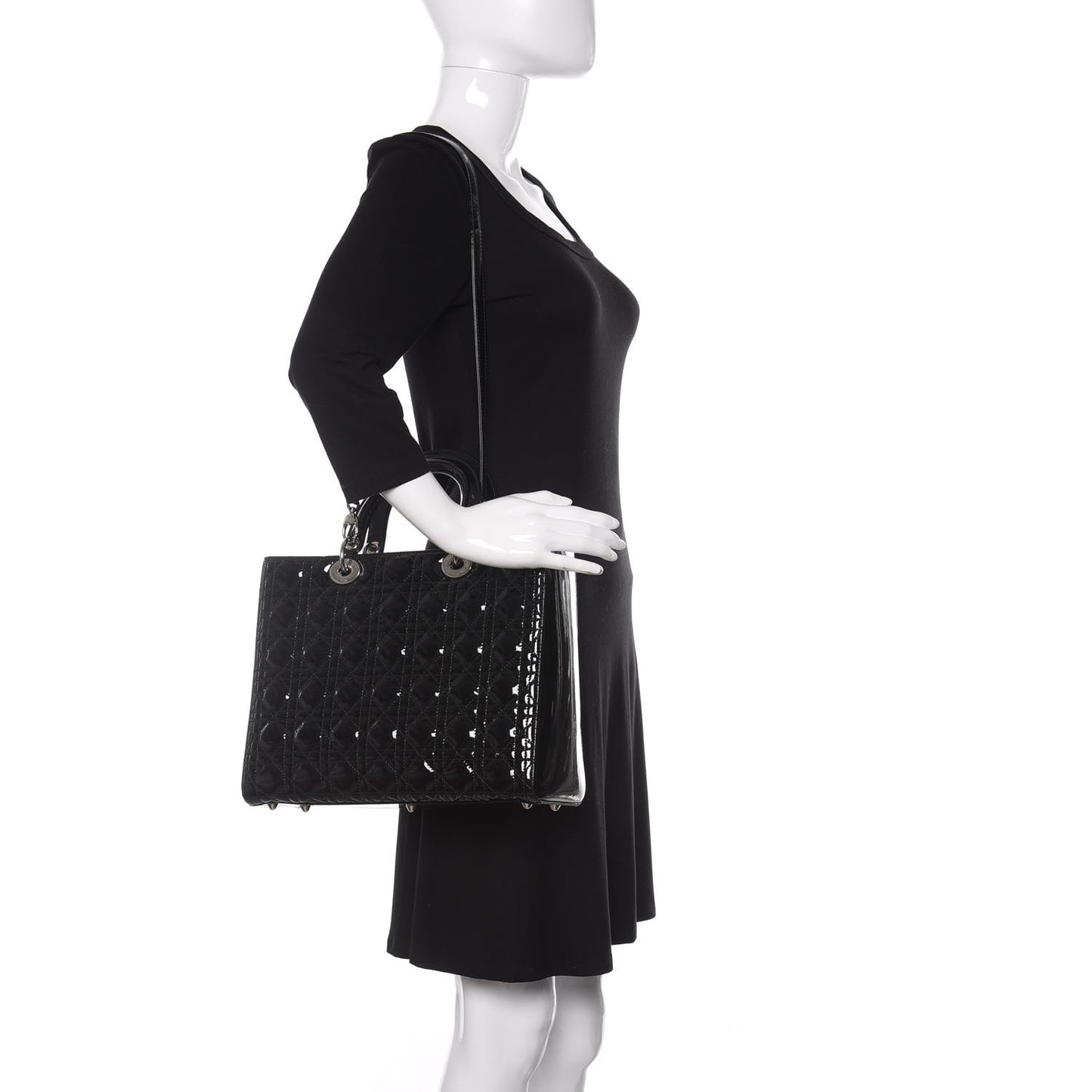 Patent Cannage Large Lady Dior Black