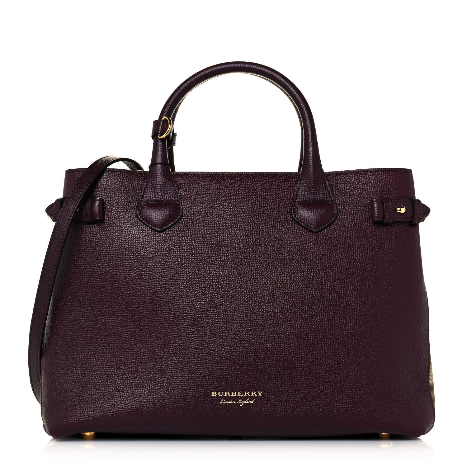 Burberry Grainy Calfskin House Check Medium Banner Tote Mahogany Red 1 of 12