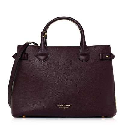 Burberry Grainy Calfskin House Check Medium Banner Tote Mahogany Red 1 of 12