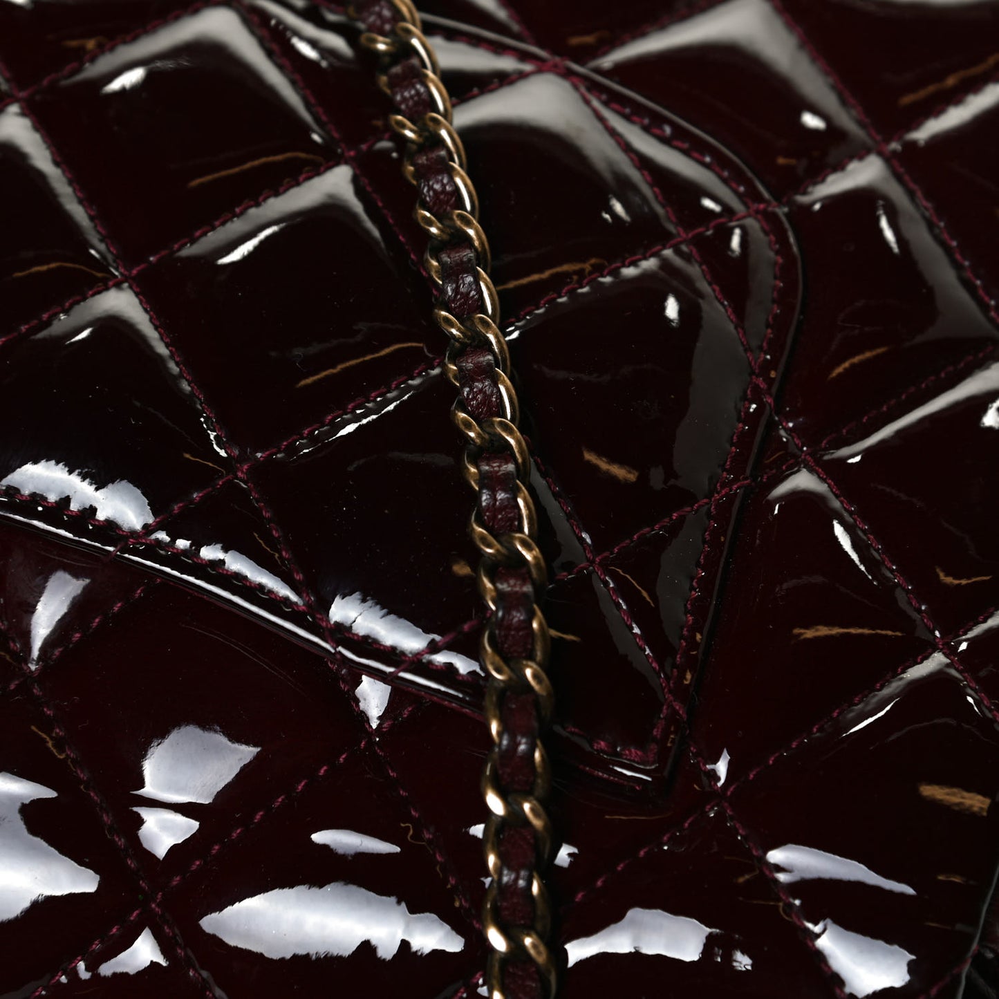 Patent Goatskin Quilted Medium CC Eyelet Flap Burgundy