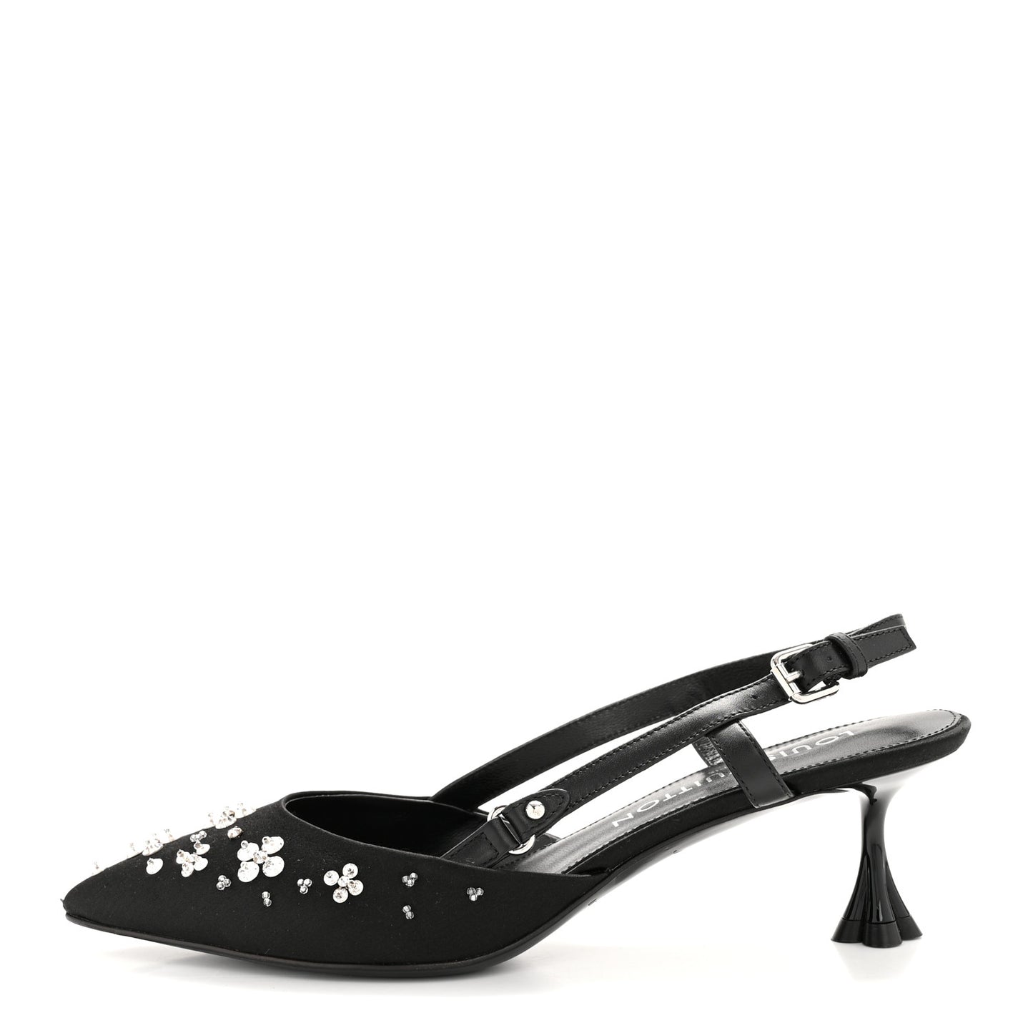 Satin Crystal Blossom Slingback Pump 36.5 Black