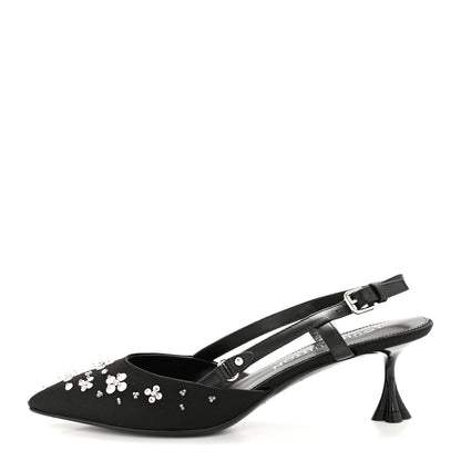 Louis Vuitton Satin Crystal Blossom Slingback Pump 36.5 Black 1 of 10