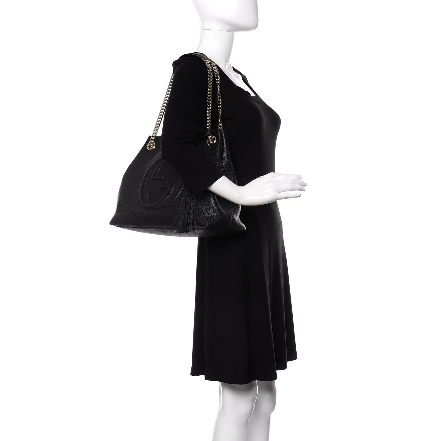 Pebbled Calfskin Medium Soho Chain Shoulder Bag Black