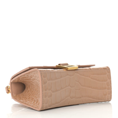 Balenciaga Shiny Calfskin Crocodile Embossed Hourglass Top Handle Bag XS Nude Beige 4 of 11