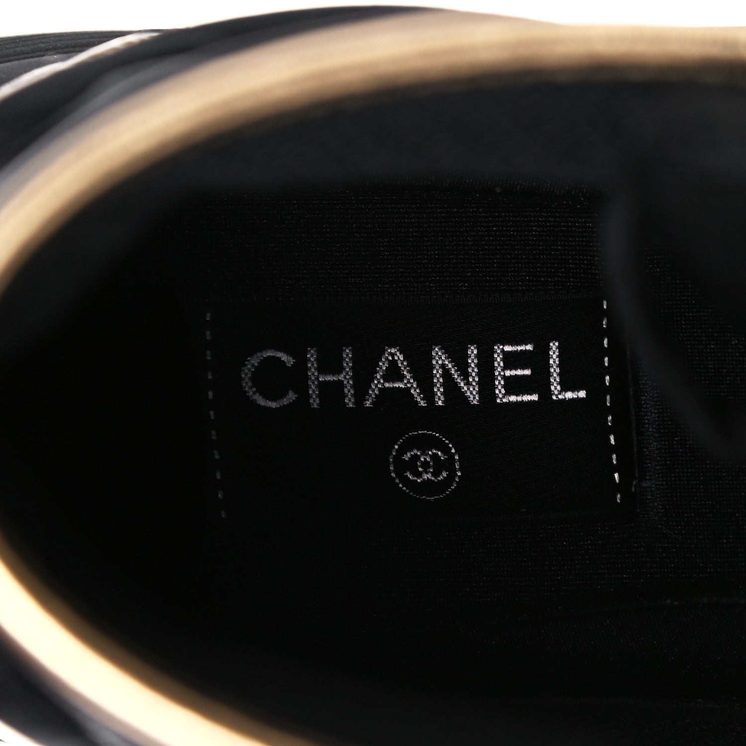 Chanel Satin Lambskin Fabric Tweed CC High Top Sneakers 37.5 Black Gold 6 of 10