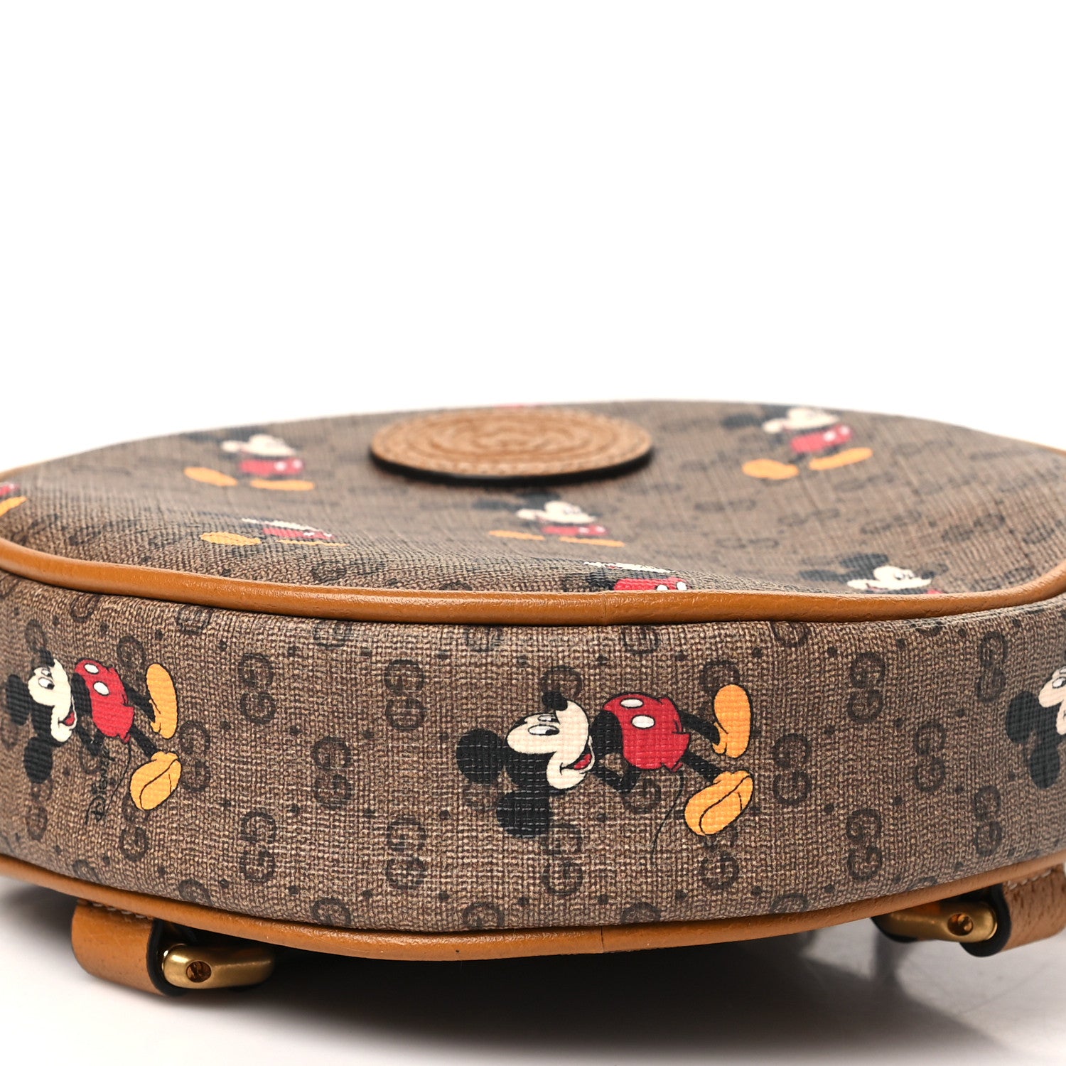 Gucci X DISNEY Mini Vintage GG Supreme Monogram Mickey Mouse Round Backpack Beige Vintage Sun Oil 9 of 10