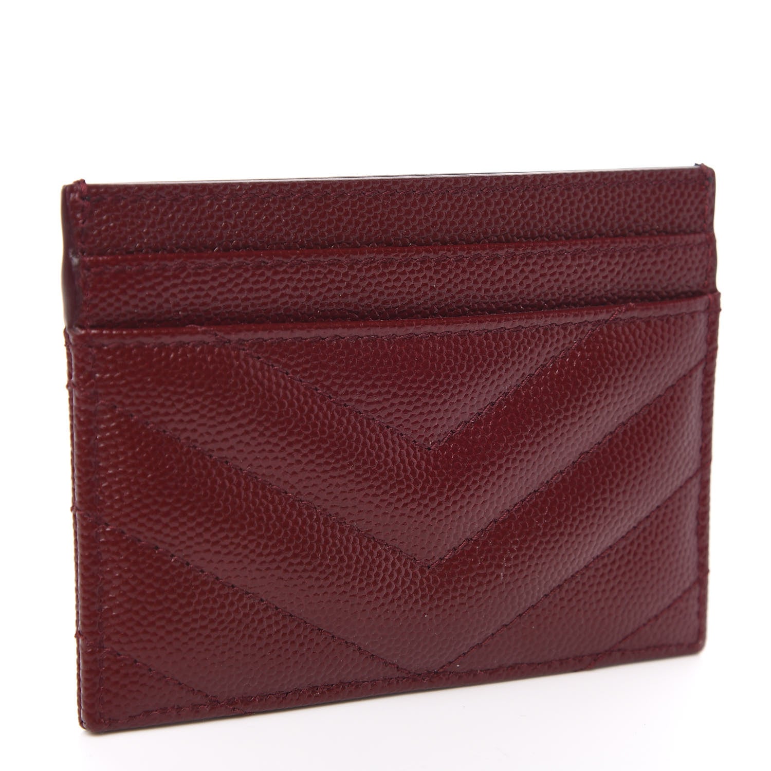 Saint Laurent Grain De Poudre Matelasse Chevron Monogram Credit Card Case Palissandre 3 of 8