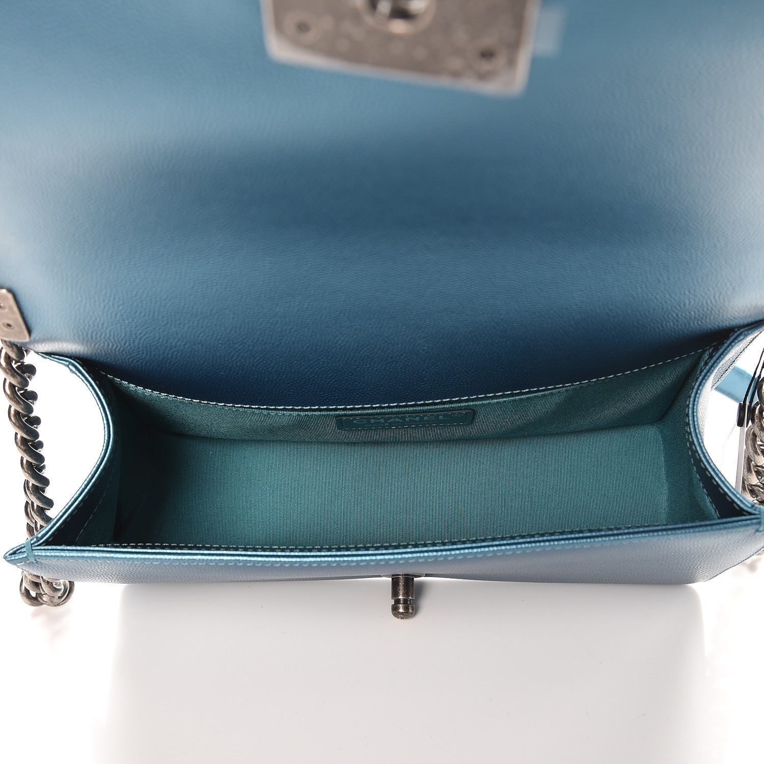 Chanel Metallic Caviar Quilted Medium Boy Flap Turquoise 6 of 9