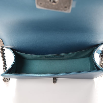 Chanel Metallic Caviar Quilted Medium Boy Flap Turquoise 6 of 9