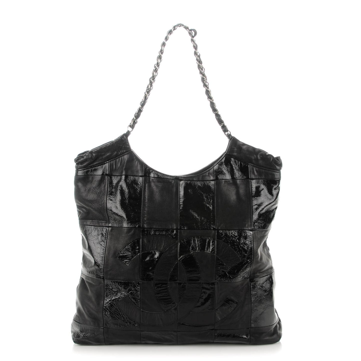 Patent Calfskin Patchwork Brooklyn Tote Black