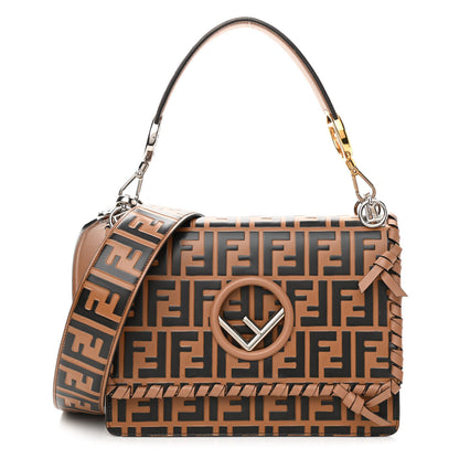 Fendi Vitello Century F is Fendi Whipstitch Threads FF Embossed Kan I Shoulder Bag Tobacco Orzo 1 of 11
