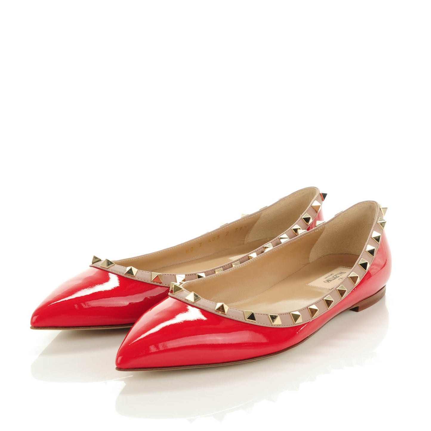 Patent Nappa Rockstud Ballerina Flats 39.5 Rosso Valentino Poudre