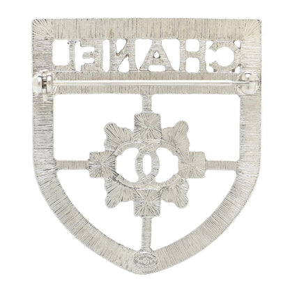 Chanel Swarovski Baguette Crystal CC Shield Brooch Silver 3 of 6