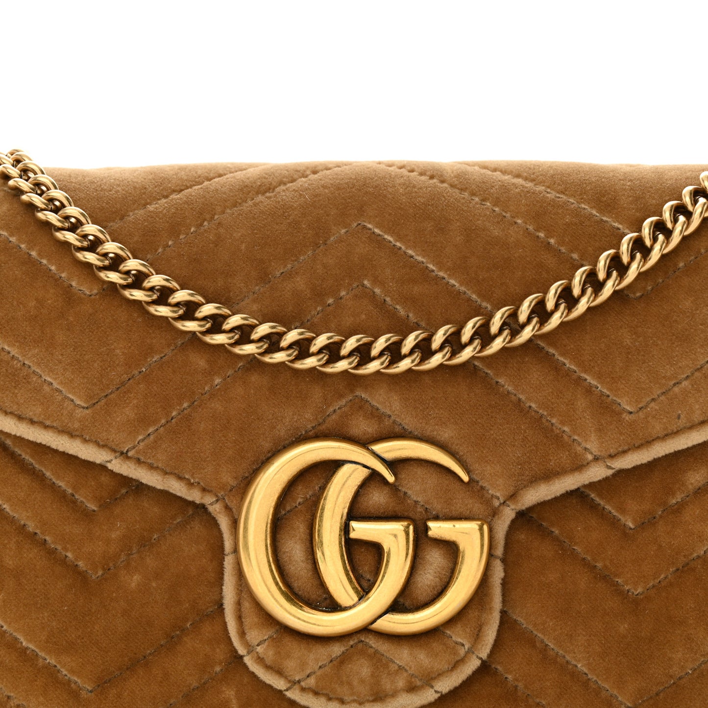 Velvet Matelasse GG Marmont Chain Wallet Taupe