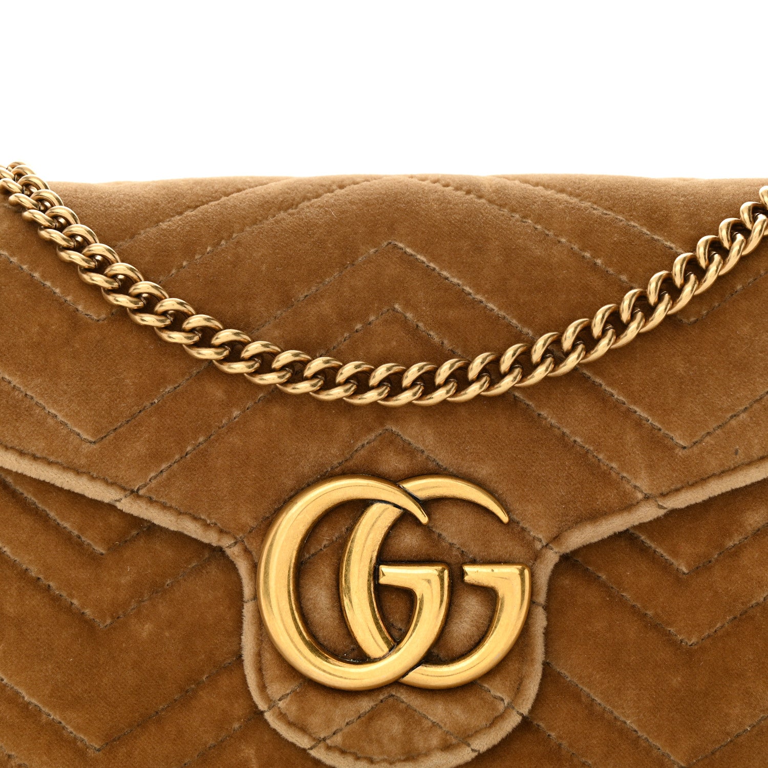 Gucci Velvet Matelasse GG Marmont Chain Wallet Taupe 9 of 11