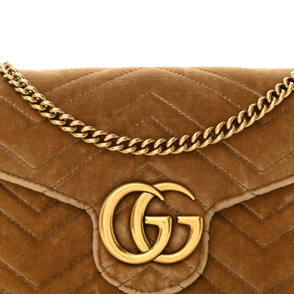 Gucci Velvet Matelasse GG Marmont Chain Wallet Taupe 9 of 11