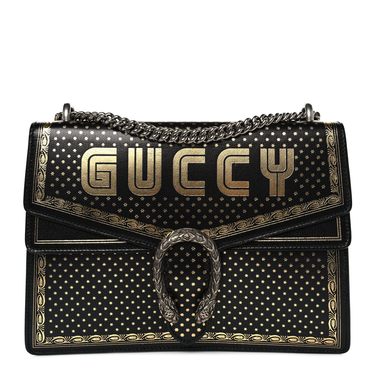Gucci X SEGA Calfskin GUCCY Stars Medium Dionysus Shoulder Bag Black Gold 1 of 9