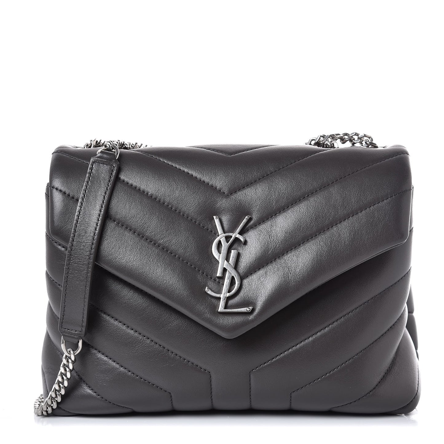 Calfskin Y Quilted Monogram Small Loulou Chain Satchel Asphalt