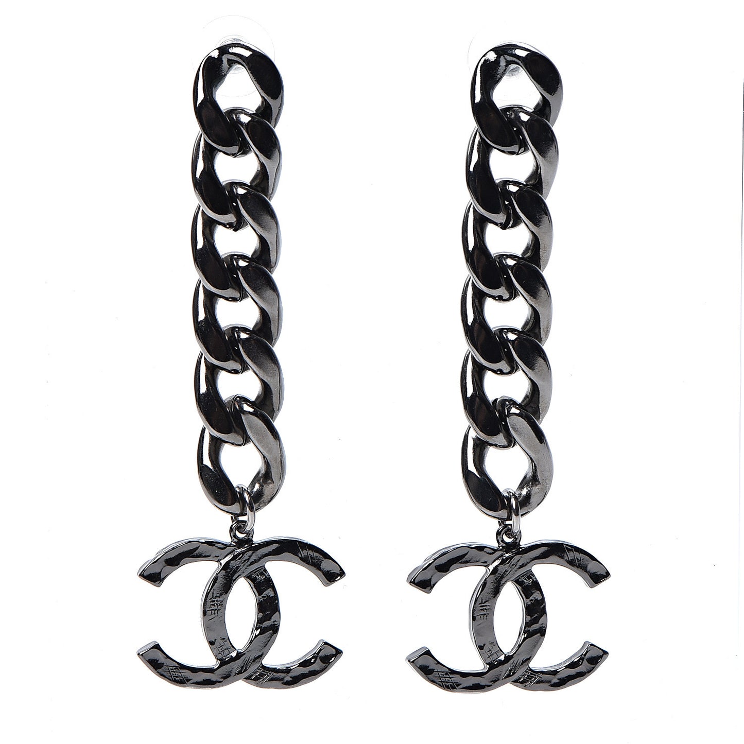 Metal CC Pick Drop Earrings Ruthenium