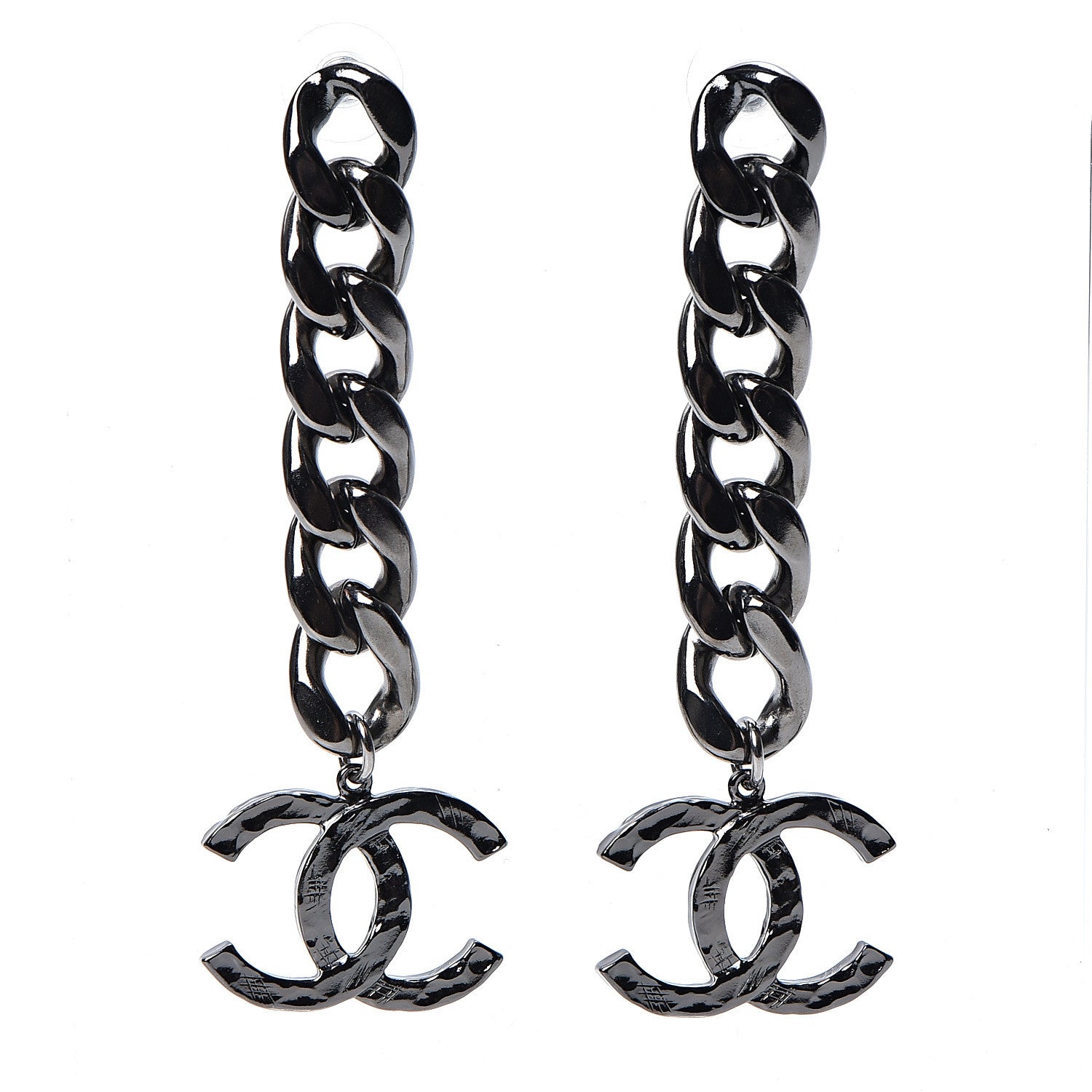 Chanel Metal CC Pick Drop Earrings Ruthenium 1 of 5