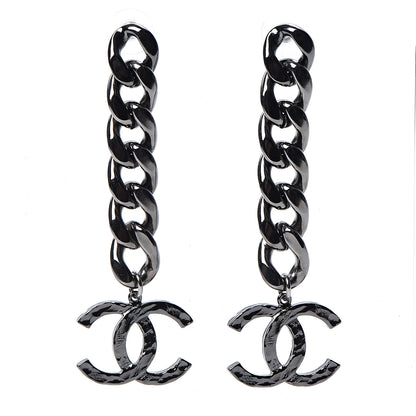 Chanel Metal CC Pick Drop Earrings Ruthenium 1 of 5