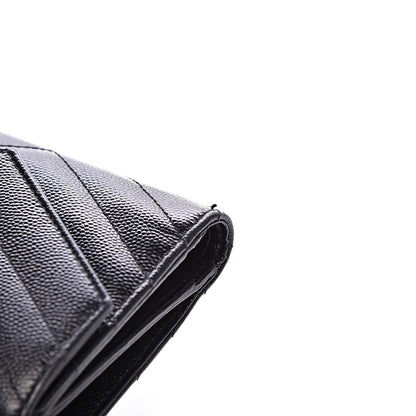 Saint Laurent Grain De Poudre Matelasse Chevron Monogram Compact Tri Fold Wallet Black 10 of 15