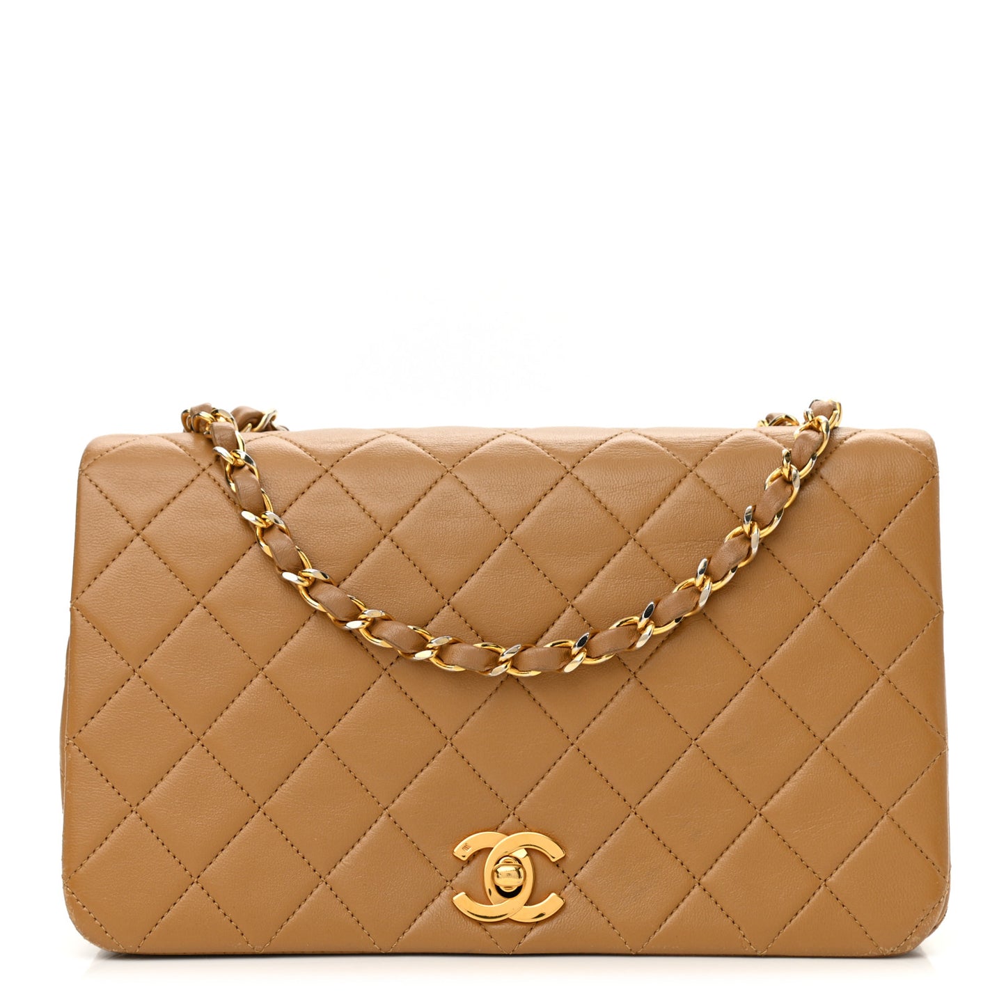 Lambskin Quilted Small Single Flap Beige