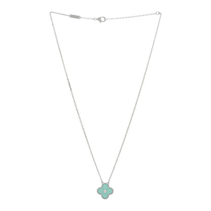 Van Cleef & Arpels 18K White Gold Diamond Celadon Green Sevres Porcelain Vintage Alhambra Pendant Necklace 3 of 5