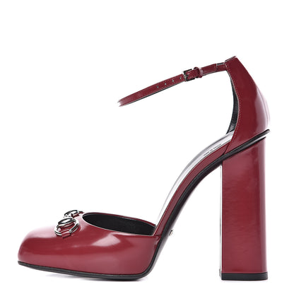 Gucci Regent Calfskin Horsebit Ankle Stap High Heel Pumps 39.5 Soft Burgundy 1 of 8