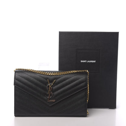 Saint Laurent Grain De Poudre Matelasse Chevron Tri-Metal Monogram Chain Wallet Black 11 of 11