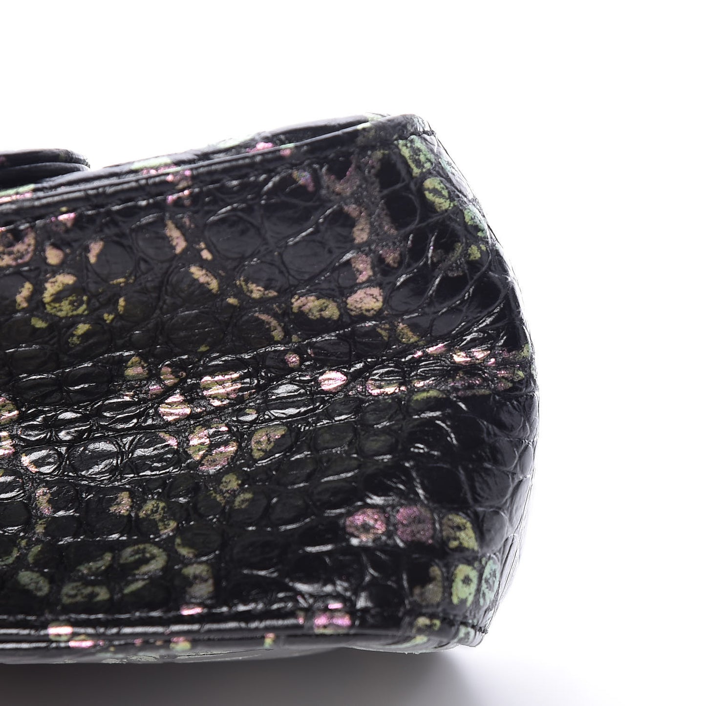 Calfskin Crocodile Embossed Graffiti 2.55 Mini Cocodile Reissue Flap Black Pink
