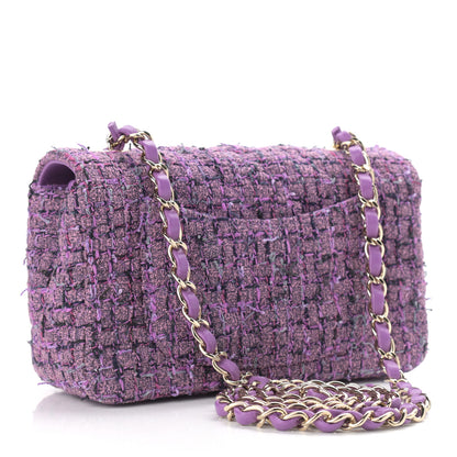 Chanel Tweed Quilted Mini Rectangular Flap Light Purple Pink Navy 3 of 11