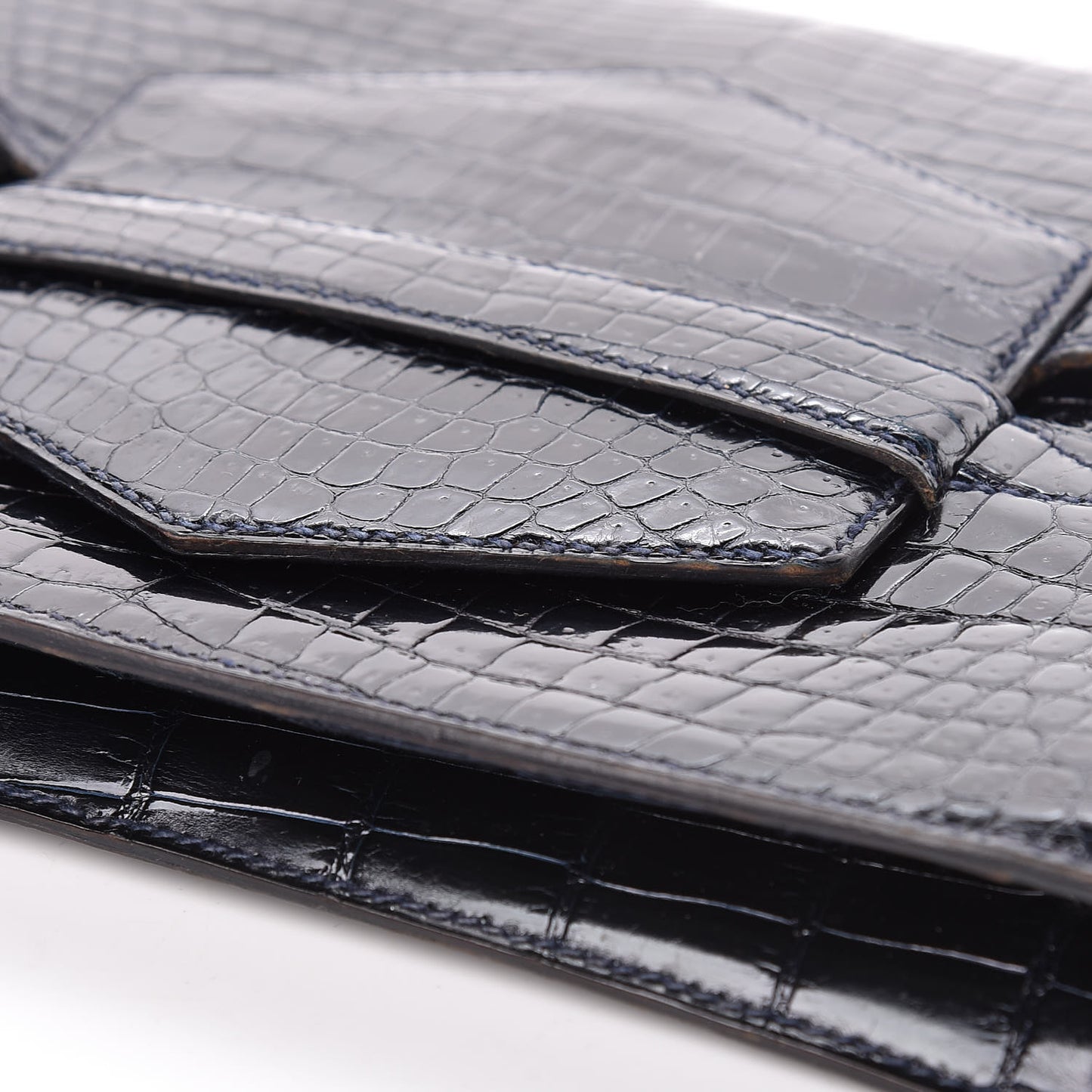 Shiny Crocodile Faco Clutch Bleu Marine