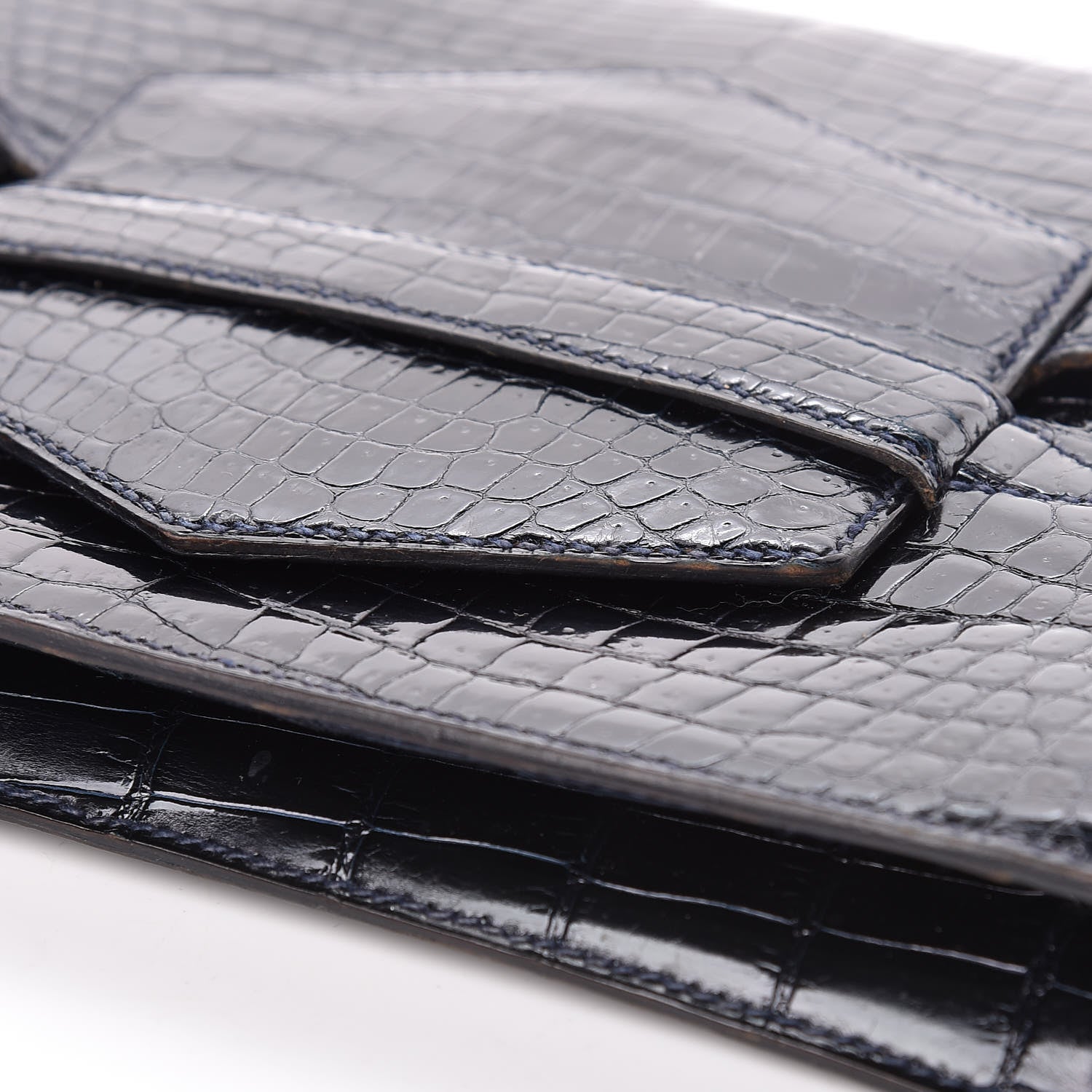 Hermes Shiny Crocodile Faco Clutch Bleu Marine 13 of 16