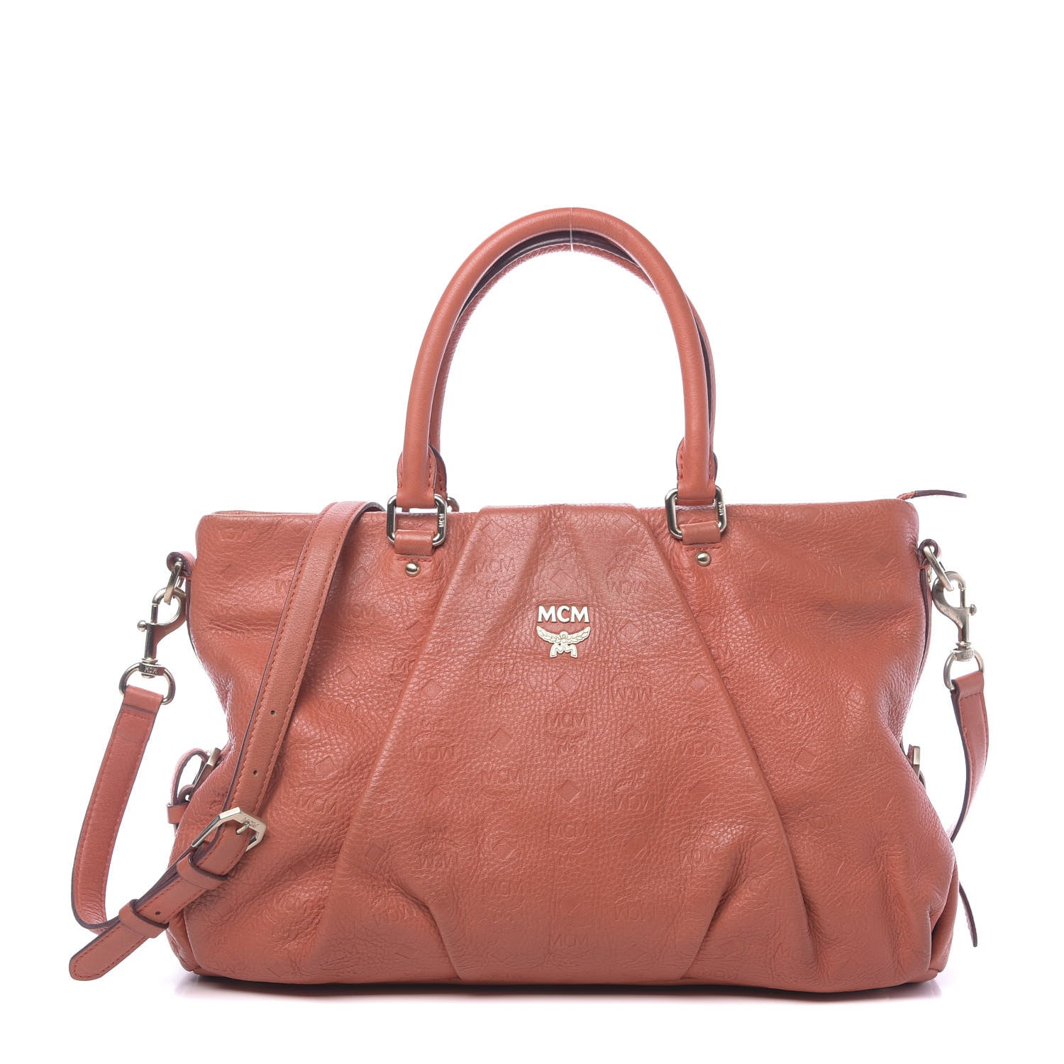 MCM Calfskin Ottomar Monogram Tote Hot Coral 1 of 14