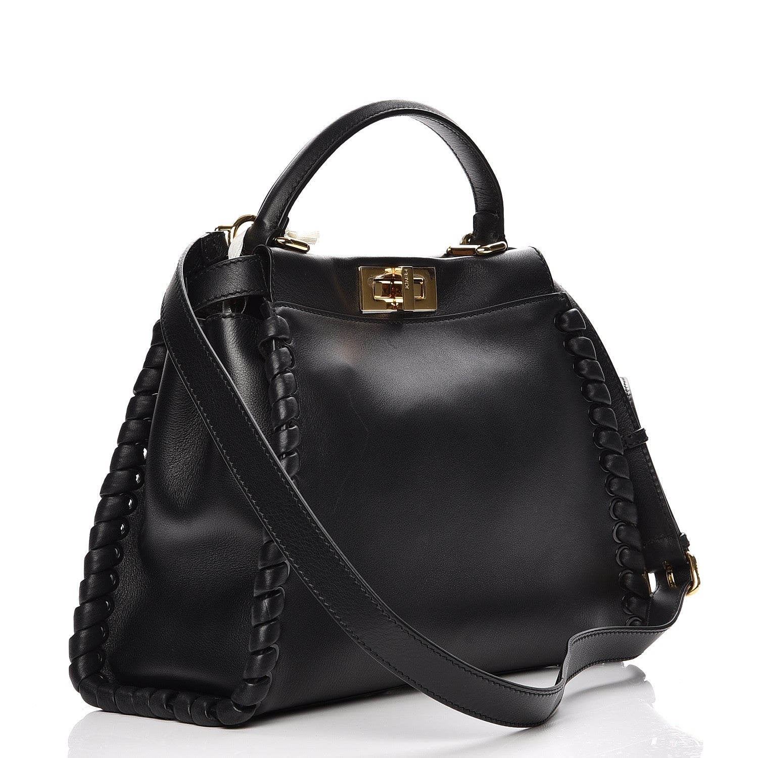 Fendi Vitello Seta Lace Up Medium Peekaboo Iconic Satchel Black 4 of 9