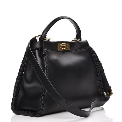 Fendi Vitello Seta Lace Up Medium Peekaboo Iconic Satchel Black 4 of 9