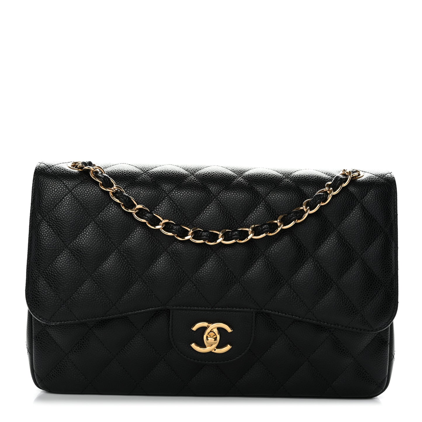 Caviar Quilted Jumbo Double Flap Black