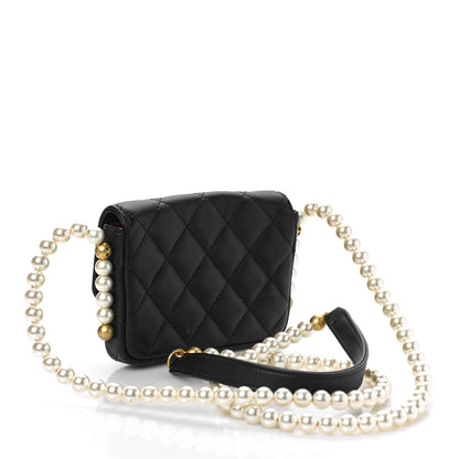 Chanel Calfskin Quilted About Pearls Card Holder Flap With Chain Black 3 of 10