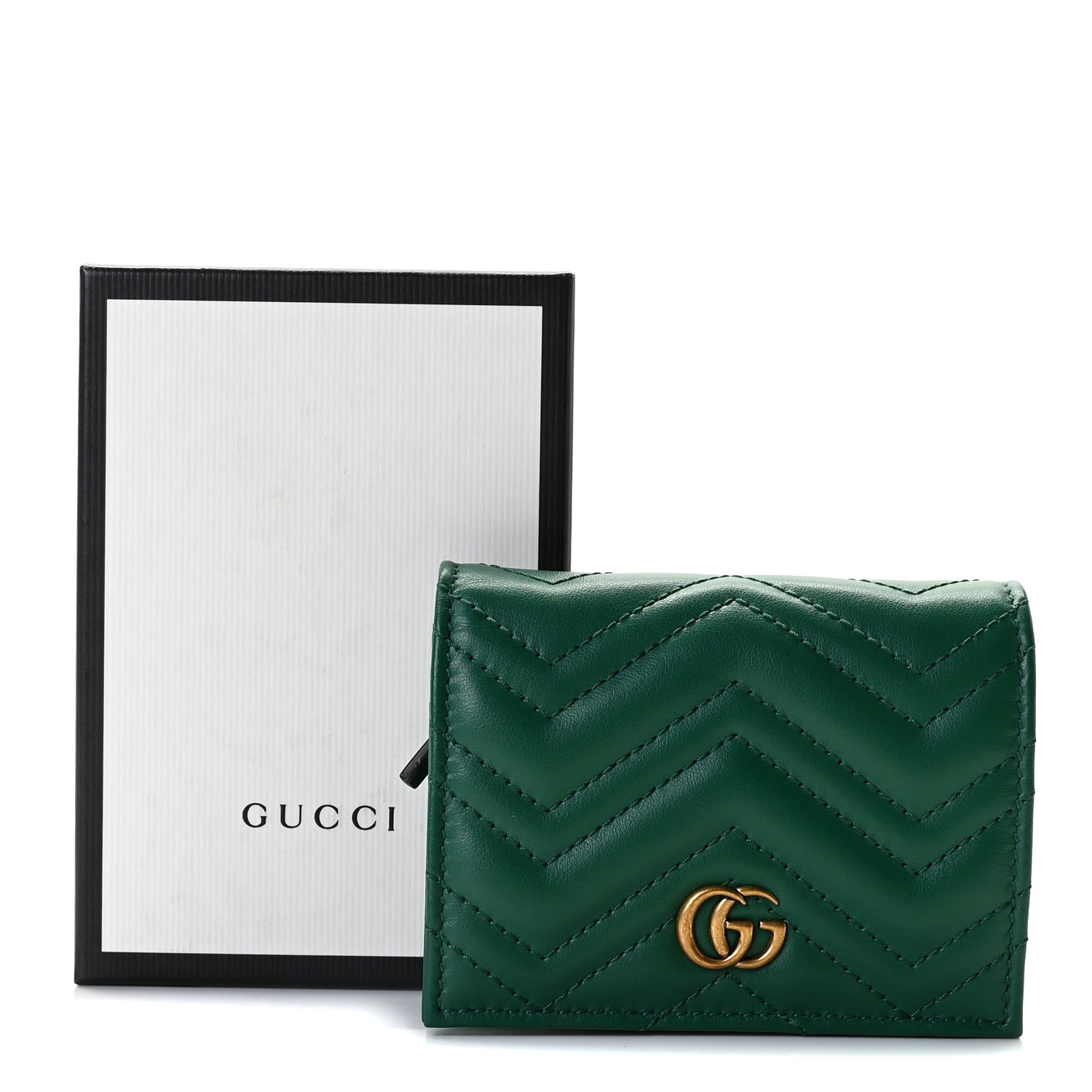 Gucci Calfskin Matelasse GG Marmont Card Case Wallet Emerald 9 of 9