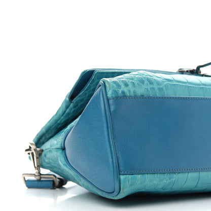Burberry Calfskin Crocodile Embossed Shoulder Bag Blue 7 of 12